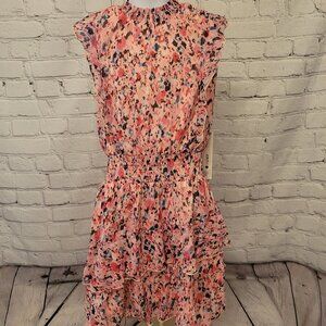 Aqua Girls' Sleeveless Ruffle Midi Dress- Pink Print